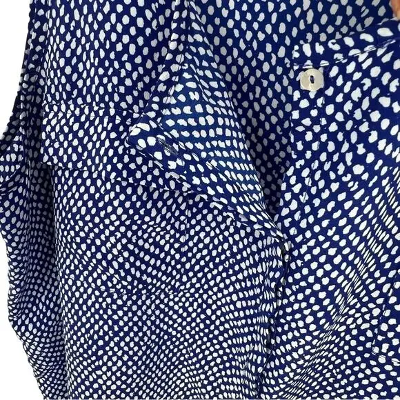 Chico’s blouse women's XL blue white polka dot button front tank sleeveless top - Picture 6 of 10